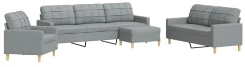vidaXL Ensemble de canapés 4 pcs avec Repose-Pied Gris Clair Tissu, canapé, siège de canapé, canapé Relax, canapé Confort, Fauteuil de télévision