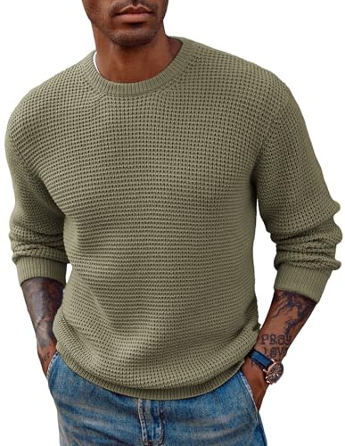 PJ PAUL JONES Mens Jumper Crew Neck Knitted Jumper Waffle Textured Pullover Sweater Winter Jumper L Light Green