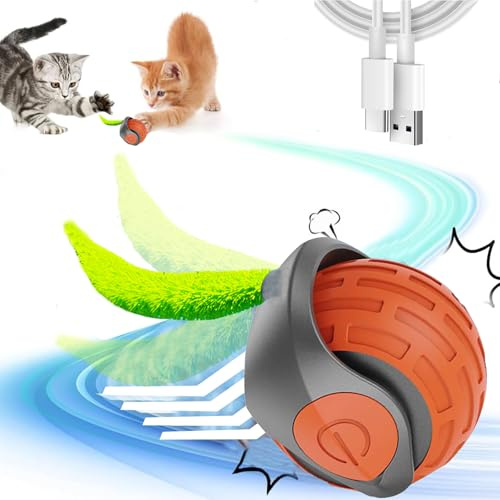 KOLGEIKJ Interactive Cat Toy for Indoor Cats, Smart Rolling Ball For Pet, Electric Automatic Toys for Indoor, Moving Toys (Orange12)