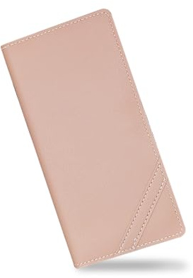 AfitLulu Women's Long Wallet with 11 Card Slots and ID Window - Ultra-Thin Ladies Purse with 2 Money Slots for Cash, Credit Cards (Pink)