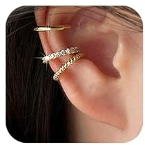 SIXDUTON 3 Pezzi Ear Cuff Orecchini Donna, Non Piercing per Cartilagine Clip Helix Earcuff Argento, Ipoallergenici Orecchini Piercing Finti Regalo di Gioielli per Ragazze (Oro)