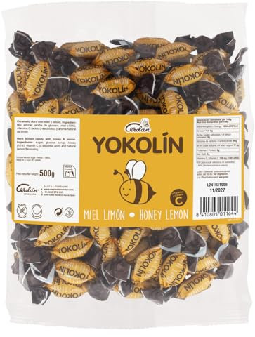 Caramelos Cerdán - Yokolín Caramelo de Miel (10%) y Limón con Vitamina C | Bolsa de 150 Uds - 500grs | Caramelo Duro Sin Gluten ni Alérgenos | Ideal para Fiestas, Eventos y Cumpleaños