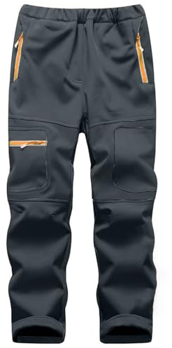 linlon Kids Boy's Snow Waterproof Pants Youth Fleece Lind Hiking Softshell Warm Insulated Ski Trousers,9056-Gray-XXL(11-13Years)