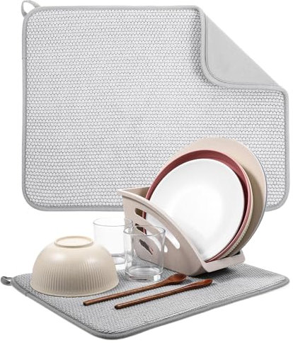 Giantree Small Microfiber Dish Drying Mat, Absorbent Dish Drainer Mats for Kitchen Counter, 15.74 x 11.8 Inch Microfiber Dishes Drying Pad Countertops Sinks Draining Racks(Gray)