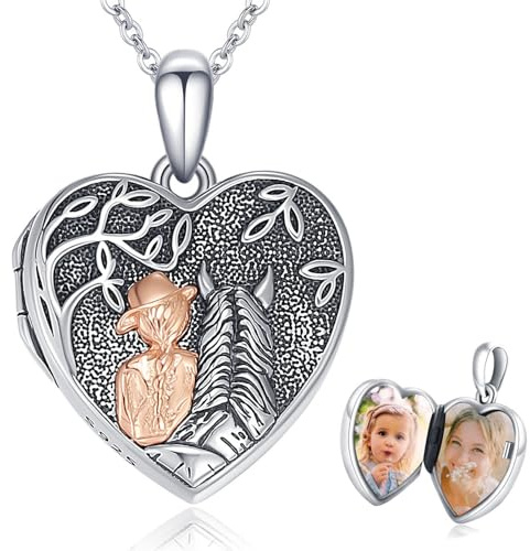 PARYFO Collier médaillon et urne en argent sterling 925 avec pendentif en forme de cheval/arbre de vie/cœur en forme de larme/tournesol/pattes de chien, 25 *25mm/0.98 *0.98 Zoll, Argent sterling