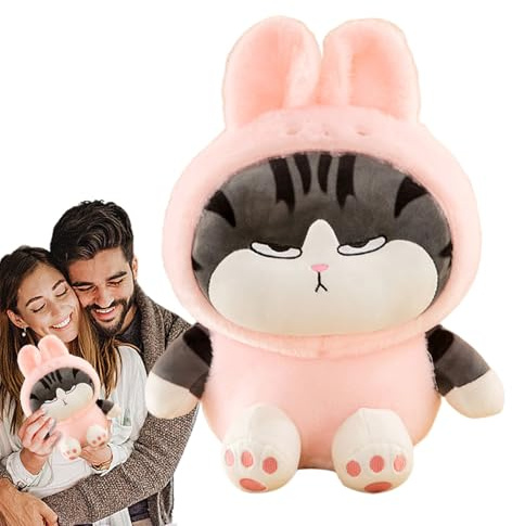 Genérico de Chat en Peluche - Peluche de Chat de Dessins animés, Motif Chapeau de Grenouille, Jouet Doux pour décoration de lit et de Voiture, Coussin pour Chambre d'enfant, Figurine en Peluche