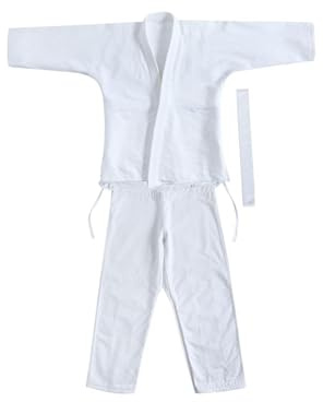lopituwe Judo Gi Jiu Jitsu Uniform Karate Uniform Kläder Student Andningsbar Bomull Sparringdräkt Prestation Lätt Bomull Kampsport Karate Gi Kläder, Vit, 165 cm