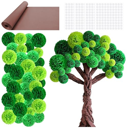 Zenirob Classroom Tree Bulletin Board Set DIY 3D Cardboard Tree with Paper Pom Poms Kraft Craft Bulletin Board Wall Classroom 3D Wall Decorations for Holiday Party School Chalkboard Teacher