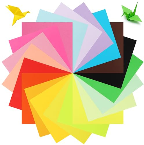 SULOLI Origami Paper, 200 Sheets Double Sided Coloured Papers (20cm & 15cm) | 20 Assorted Bright Colours, Smooth, Non-toxic, Easy to Fold and Hold Creases, Perfect for Kids’ Crafts, School DIY Projects