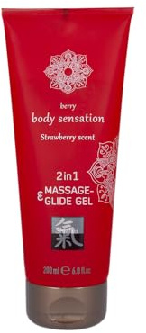 HOT Shiatsu 2 in1 Strawberry Scent Gel 2in1 Strawberry 200ml Massage- och glidgel, Transparent, 200 ml