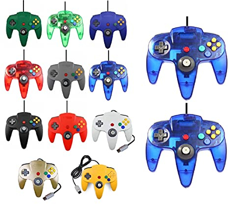 2 Controller Für Nintendo 64 N64 Farbe nach Wahl Kabelgebunden Gamepad Joypad (2X Blau Transparent)