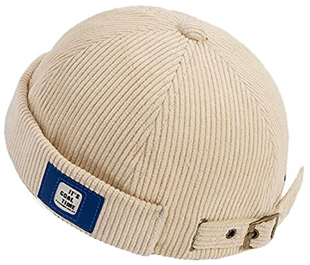 YAMEE Men's Docker Cap Hats Skullcap Beanie Worker Sailor Cap Brimless Cap Rolled Cuff Retro Fashion Brimless Hat with Adjustable (DZM92-Beige)