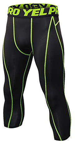 Ruowuhen Leggings Sportivi Uomo 3/4 Pantaloni a Compressione, Asciugatura Rapida Calzamaglia Baselayer for Gym Jogging Running Palestra Nero Verde M