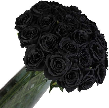 Laelfe 12 Pcs Halloween Artificial Black Roses, 53 cm Single Long Stem Faux Silk Black Flowers Fake Roses for Halloween Gothic Party Wedding Bridal Bouquet Home Grave Decorations