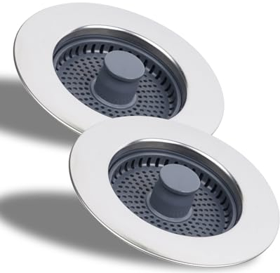 Kitchen 2 Sets Sink Strainer and Plug Combo - Universal 3-in-1 Stainless-wrap Shell with Anti-Clogging Strainer,Easy Install for 70-86mm Sink Hole