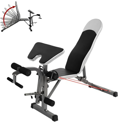 ALLINLIFE Banco de Pesas Ajustable,Banco Musculación Multifuncional,Banco Abdominales con 8 Posiciones Ajustables y 2 Correas de Entrenamiento,Gimnasio Entrenamiento en Casa Capacidad de Carga 200 KG