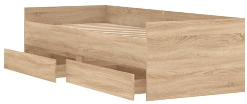 Gecheer Canapé con cajones, estructura de cama de madera multicapa de roble Sonoma, 75 x 190 cm, con láminas contrachapadas, para dormitorio moderno