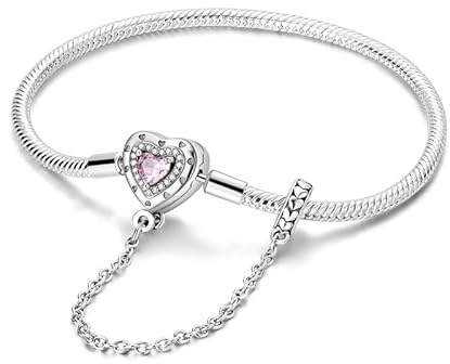 QIKAOLA S925 Bracelets pour femmes Pandora Style Heart Moments Snake Chain Charms Bracelets à offrir pour la fête des mères ou un anniversaire