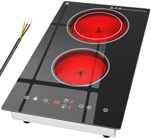 Zarbaco Estufa eléctrica de 2 quemadores, estufa eléctrica radiante de 3200 W, 240 V con diseño integrado, control táctil de 12 pulgadas con bloqueo de seguridad, 9 niveles de potencia, temporizador,