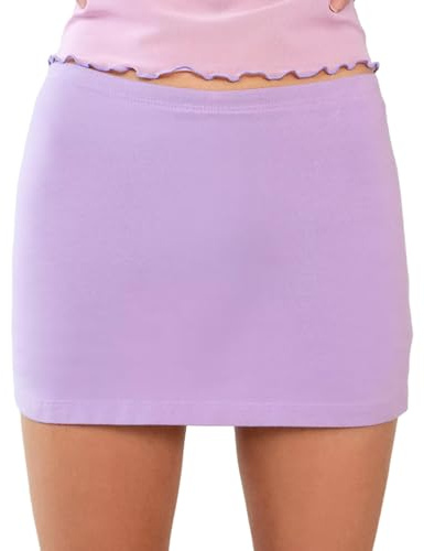 Women Micro Mini Skirt Sexy Solid Color Low Waist Slim Fit Pencil Skirt Stretchy Tight Short Skirt for Club Night Out (B-Light Purple, L)