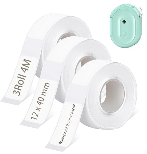 3 Rotoli 12x40mm Etichette Adesive Termiche, Etichette Termiche Stampante per Stampante termica portatile, Resistenti e Impermeabili, Ideali per Ufficio e Casa per Etichette Termoadesive