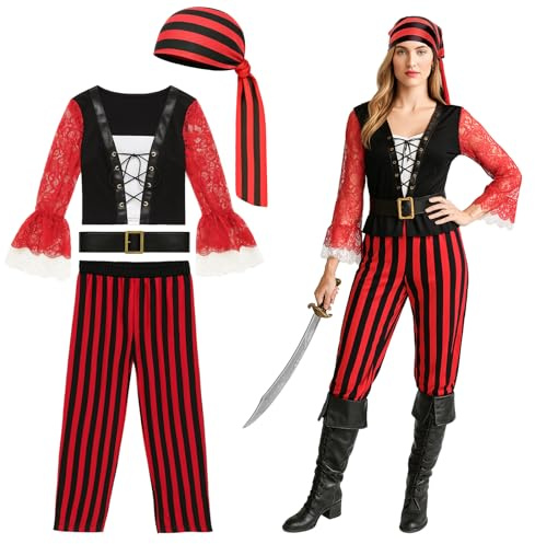 EraSpooky Costume da pirata da donna 4 pezzi per Halloween e feste a tema