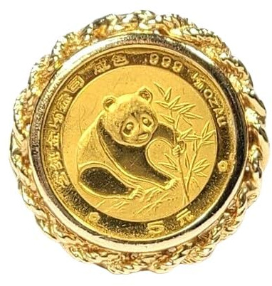 14K Yellow Gold Finish Panda Coin Ring for Women, Fashion Jewelry (Yellow, 7)