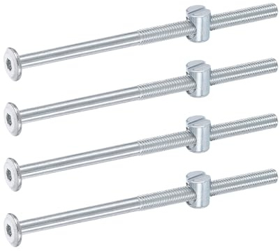 QUARKZMAN 4 stycken sängställningsskruvar M6 x 110 mm sexkantsskruvar kantmuttrar våningssäng skruvar möbelskruvar med slitshuvud uttagsmutter för stolar barnsängar silver