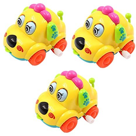 FELTECHELECTR 3 Pcs Creative Wind-up Clockwork Car for Lovely Cartoon Dog Design Energy-Saving No-Battery Playthings for Boys and Fun Party and Prank Random Color
