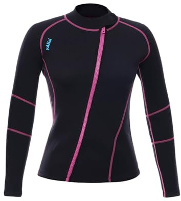 Monduelle Damen Neoprenanzug Jacke 3mm Thermo Neopren Jacke Langarm Rashguard mit Reißverschluss Neoprenanzug Tops Oberteile Schwarz 3XL