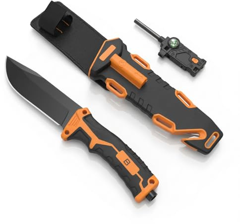 bhkz Professional Outdoor Messer Set – 5Cr13 Edelstahl Klinge – Feststehendes Campingmesser mit ABS-Scheide & Gürtelbefestigung – Multifunktionales Survival Werkzeug für Bushcraft & Wandern – Schwarz