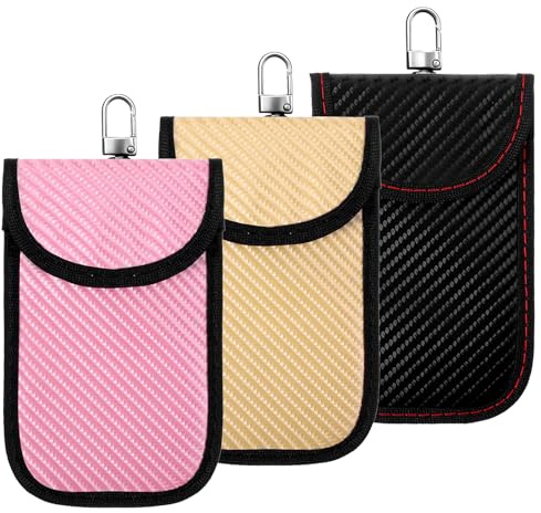 JJUNW 3 st goskydd bilnycklar, RFID-blockerare bilnyckel skydd nyckelfritt fodral RFID blockerare nyckelfodral väskor kolfiber läder