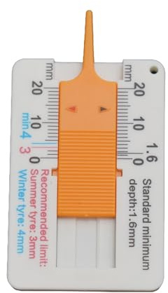EasyByMall Medidor de profundidad de la banda de rodadura de plástico – Calibre Vernier de 0 a 20 mm para una medición precisa del desgaste de los neumáticos, herramienta compacta de bolsillo para
