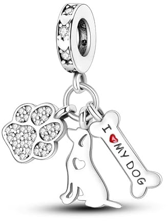 SOUTHPLUS Charms Pendentif Femme Coeur Chiens Chats Cordon Collier pour Pendentif Sterling 925 Breloque Bracelets Pour Maman Voyage ou Anniversaire (Chien Argenté)