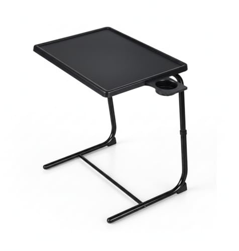 Pincho Mesa Plegable Sofa, Mesa Auxiliar Sofa, Mesa Auxiliar Plegable, Folding Table, Mueble Auxiliar Salón con Portavasos con Borde Elevado, Tipo C Altura Regulable Ajustable - Negra para Sofa y Cama