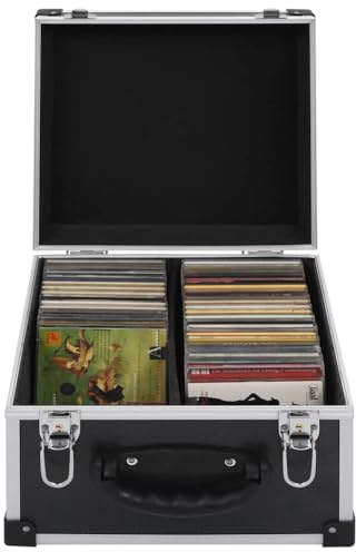 Kaloriko Maletín para CD de aluminio y ABS con estructura de madera con cerradura, capacidad para 40 CD, color negro, con esquinas reforzadas y compartimentos desmontables, ideal para protección