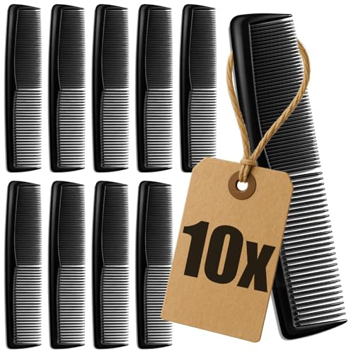 com-four® 10x Haarkamm - fein- und grobgezahnter Frisierkamm - handlicher, robuster Taschenkamm - Kamm-Set für Damen und Herren - ideal für Haarpflege, Styling & Friseurbedarf (010 Stück - schwarz)