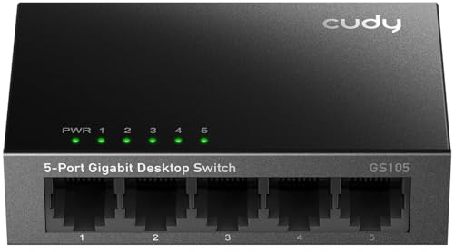 Cudy GS105 Switch Ethernet Gigabit 5 Porte, 10/100/1000 Mbps Hub Ethernet, Plug & Play, Cassa del Metallo