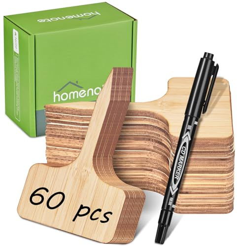 Homenote Bamboo Plant Labels 60Pcs Plant Tags for Seedling T-Type Tags for Plants Outdoor Garden Markers Vegetable Seedling(2.36 * 4“)