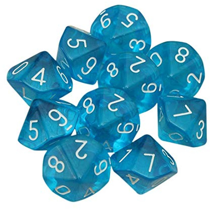 Febbya D10 Dados poliédricos D10,10 Piezas Juego de Dados poliédricos de Doble Color para DND MTG RPG Dungeons y Dragones acrílico Azul