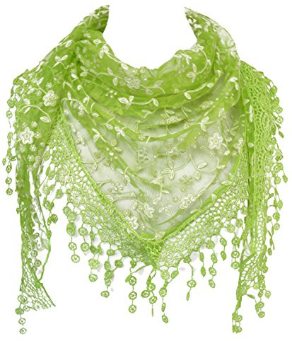 GFM® Women's Summer Triangle Scarf-Mantilla- with Lace and Tassels -Light Green- (TRI-C)(TRI-85-SM-LHR)