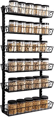 SWOMMOLY Adjustable Wall Mount Spice Rack, 6-Tier Dual-use (Multi-use) Organizer, Black