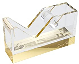 Dany Marcus Klebebandabroller, eleganter, großer Tischabroller aus transparentem Acryl mit Gold