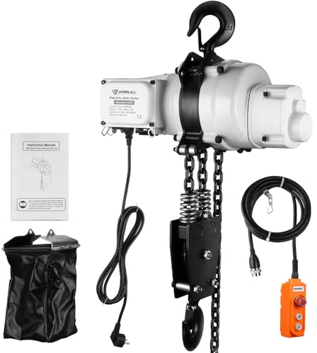 ANBULL 2200lbs FEC Chain Electric Lift Hoist Single Phase Overhead Crane Hoist, DT Grade Carburized Double Chain Hoist with Two 360° Rotatable Hook for Garage Ceiling.(1Ton, 110V,10ft Lift Height)