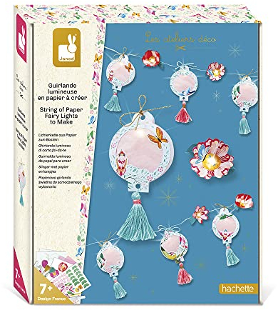 Janod - Leucht-Girlande aus Papier zum Selbermachen – Les Ateliers Déco – Kreativ-Set für Kinder - Geschicklichkeit & Konzentration – Ab 7 Jahren, J07971, Pink / Blue, Mittel