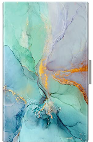 FINTIE Visitenkartenetui Kartenetui, Premium Slim Scheckkartenhülle Kreditkartenetui aus Edelstahl, beschichtet mit hochwertigem Kunstleder für Damen Herren, Smaragd Marmor