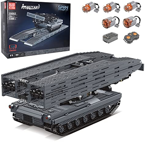 Mould King 20002 Technik Panzerbrückenbaufahrzeug Bausteine Modell, 2388 Teile Ferngesteuert Brückenwagen Konstruktionsspielzeug, DIY Brückenbaufahrzeug Bausatz für Erwachsene