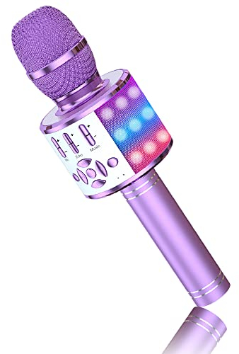 BONAOK Karaoke Kinder Mikrofon, Kinder Karaoke Bluetooth Singen Mikrofon, 4 in 1 Kabellos Effekt Mikrofon, Musik Karaoke-Singmaschine für Zuhause Party, Kompatibel mit Android(Light Lila)