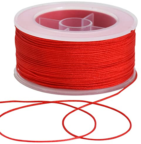 TONIFUL 0.8mm x 70 Yards Nylon Cord Satin String for Bracelet Jewelry Making Rattail Macrame Trim Cord Necklace Bulk Beading Thread Kumihimo Chinese Knot Craft（Red）