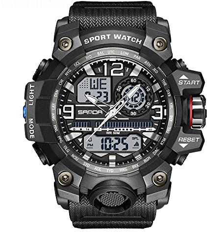 AIMES Montre Tactique Numérique Analogique Homme Sport Extérieur Étanche Affichage Date LED Grand Cadran Alarme Chronomètre Homme